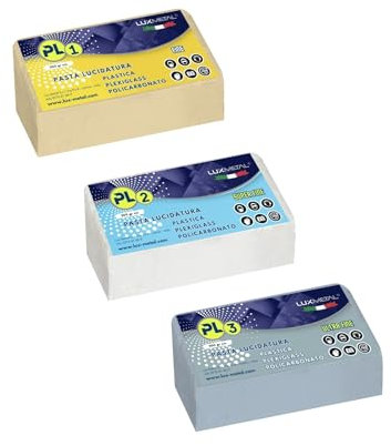 Lux Metal - Kit 3 Pasta Pulidora Abrasiva para Plástico 300 gr PL1-PL2-PL3 (Fine-S.Fine-Ultra Fine) Pulido Plexiglás Transparente Policarbonato Pulido Plástico Quitar Arañazos Renovar Faros Coche