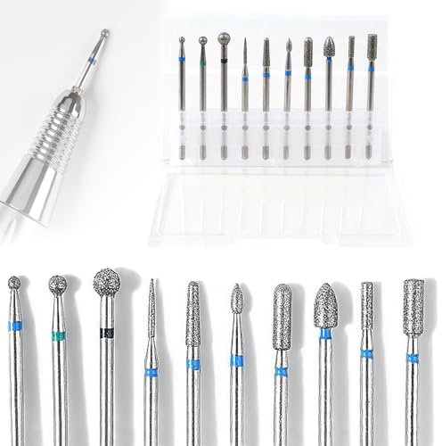 TRKETK 10 Pezzi Punte Fresa Unghie, Kit di Trapano per Unghie Elettrico Punte da Trapano da 3/32 per Manicure Pedicure Punte Fresa Unghie Professionale Strumenti per Manicure per Manicure Pedicure