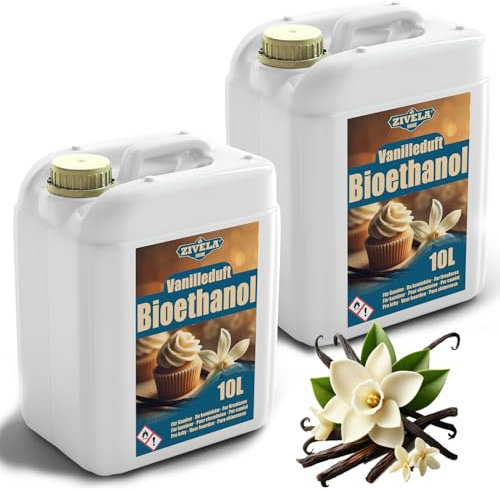 Bioetanol 96,6% 20L | Alcohol orgánico aroma vainilla 96,6% 2x10L | Bioetanol para chimenea, chimenea de mesa, chimenea de bioetanol | Bioetanol Vainilla | Combustión limpia, sin humo, llama viva y