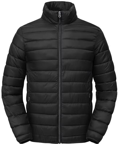 Zoofly Mens Lightweight Puffer Jacket Thermal Windproof Water Repellent Quilted Padded Puffy Coats for Travel Casual Hiking Black XL