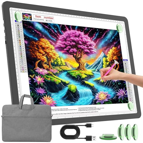 TOHETO Tavolo luminoso A3 con tasca per pittura con diamanti, scatola luminosa ricaricabile ultra luminosa per disegnare, pad luce LED ricaricabile per disegnare, piastra luminosa senza fili (nero)