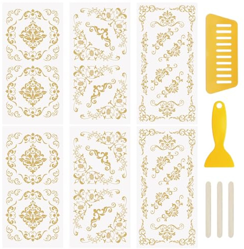 WANDIC 6 PCS Gold Stamping Decals Rub on Transfer Stickers,Vintage Border Decals Waterproof stickers for Furniture Cabinets Window Wallpaper DIY