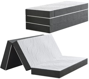 Twirest Materasso pieghevole per ospiti, 60 x 190 x 7 cm, lavabile e pieghevole, 4 pezzi, con rivestimento rimovibile, per viaggi, campeggio, letto degli ospiti, colore grigio