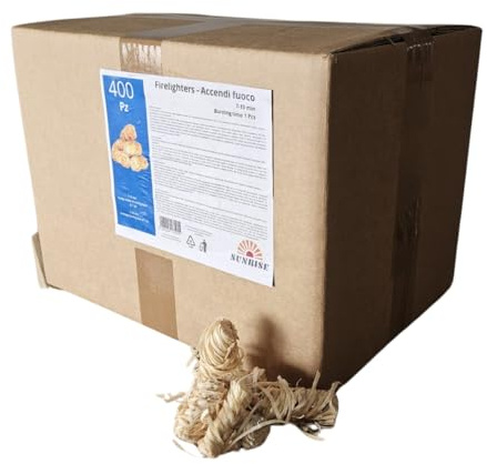 Sunrise Accendifuoco Naturale Accendi Fuoco Ecologico Stufe a Legna Forno per Pizza Camino Falò Accendi Fuoco Legna per Caminetto Legnetti Accendifuoco Barbecue BBQ (400 Pz)