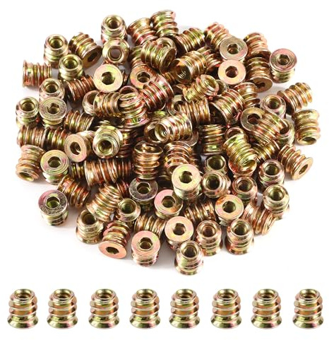 Lot de 100 écrous à visser M4 x 10 mm - Insert fileté en bois - Manchons filetés - Douille à visser en alliage de zinc - Écrou à enfoncer à six pans creux - Pour meubles en bois