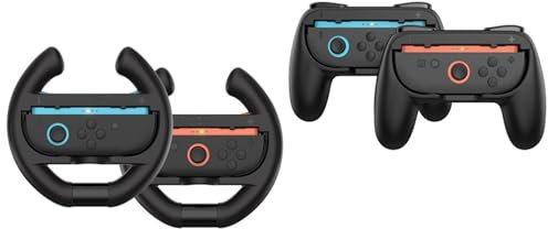 SHEAWA Racing Steering Wheel Grip Set for Switch2 -Ergonomic Controller Handle Accessories with ABS Handles & Non-Slip Texture