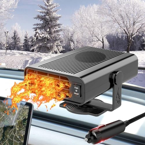Chuankefanxing Calentador de Coche, Calefacción de Coche Portátil 2 en 1, 12V 120W Descongelador Parabrisas, Rotación 360° Calefactor Mechero Coche, Calefacción Rápida