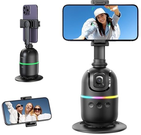 Anluomania Supporto Smartphone con Tracciamento, Supporto per Telefono Selfie da Tavolo, Supporto per Gimbal Girevole a 360°, Filettatura da 1/4, Senza APP, per Live, Videochiamate per iPhone/Android