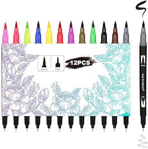 Hpmjz 12-pack ritpennor fineliner bläckpennor dubbla spetsar fineliners penna filtpenna vattentät kalligrafi markör för konst ritning akvarell skissning anime nybörjare scrapbooking