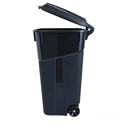 Black 32 Gallon Wheeled Heavy Duty Plastic Trash Cans, Garbage Can with Attached Lid,Rubbish Bin with Wheel, Trash Cans for Courtyard Garden, Kitchen, Living Room, Office