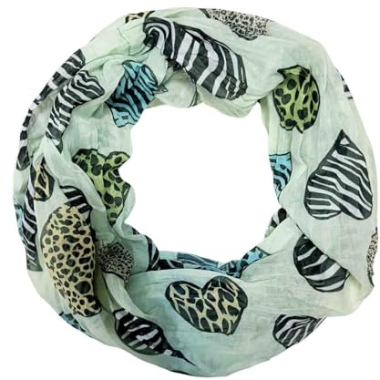 Leopard Cuore di seta Loop di colore sfumato primavera sciarpa rotonda estate autunno leggero sciarpa Stola Heart Leo, Zebra Leone Cuore Verde, 160 x 48 cm