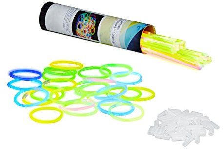 Relaxdays 100 Knicklichter inkl. 104 x 3D-Verbinder, 8 h Leuchtdauer, Glow Stick, Leuchtstäbe Profiqualität, 7-Farb-Mix