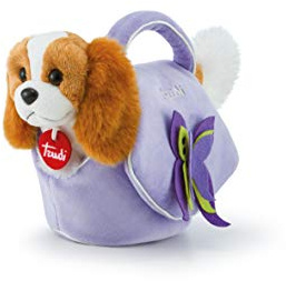 Trudi Hund in lila Tasche mit Schmetterling Plüschtiere in einer Handtasche. Modische Geschenkidee | 11x18x26cm Größe XS | Fashion Pets | Modell 29717