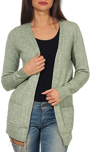 ONLY Damen Onllesly L/S Open Cardigan KNT Noos Strickjacke,Basil/Detail:w. Melange,XS