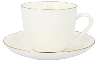 HOMLA Auro Porzellan Cappuccinotasse 210 ml - Kaffeetasse mit Untertasse - Cappuccino Tassen Vintage - Tasse mit Untertasse - Weiß mit Goldrand