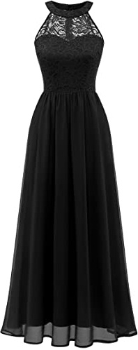 Wedtrend Vestido de noche para mujer largo con cuello halter, vestido para mujer, vestidos de baile elegantes para boda, gasa, vestidos de dama de honor, Negro , XL