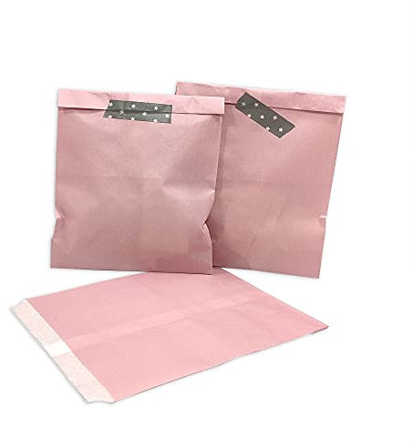 Frau WunderVoll® 25 Papiertüten rosa, 13 x 16,5 cm, 45 Gramm Papier, flach/Candy Bar, Hochzeit, Kindergeburtstag, Papiertütchen, Candybag, Tüten, Mitgebseltüten