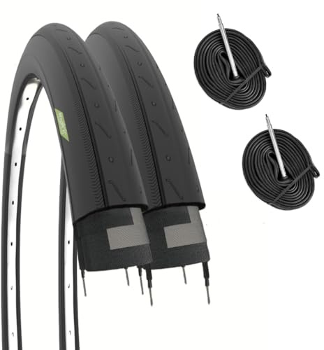 2 cubiertas de 700 x 23 C (23 – 622) + cámaras neumáticas plegables para bicicletas de carreras, carretera y carreras (cámara de válvula de 48 mm, válvula presta francesa)