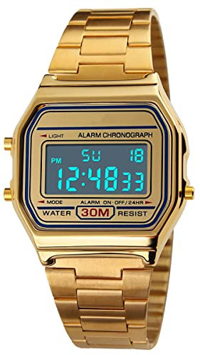 Nicoone Mens Digital Watch Luxury Business Wrist Quartz Watch 30M Waterproof Stainless Steel Sports Wrist Watch Clock Wrist Watch Gold