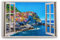 Paul Sinus Bilder Fensterblick 120x80cm Cinque Terre italienischen Riviera Manarola Mittelmeer Küstendorf Kunstdruck Wanddeko Wand Wohnzimmer