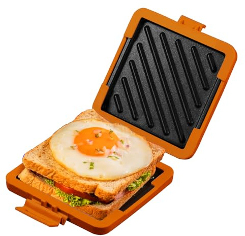 MKYSAIL Toaster,Microwave Toaster, Sandwich Maker, Panini Maker, Dishwasher Safe,NO Electricity,Wireless,Time Saving,Fast,Toastie Safe in Microwave Oven(Orange, Microwave Sandwich Maker)
