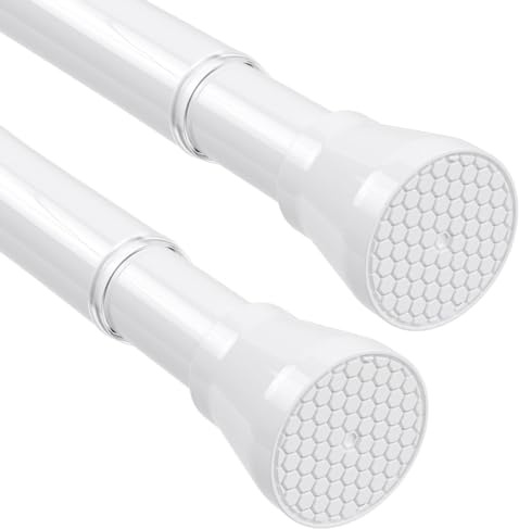 Shower Curtain Rail 2Pack Extendable Curtain Poles 70-130 cm White Tension Rods for Curtains Extendable Shower Curtain Rod Telescopic Curtain Pole No Drilling for Windows,Bathroom,Closet