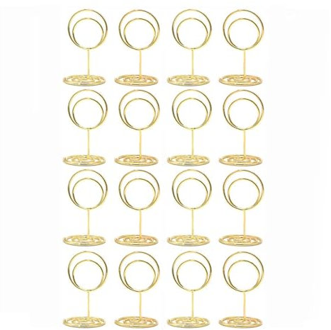 Onperpoe 20 Stück Tischkartenhalter Metall Kartenhalter Gold Menükartenhalter Mini Tischnummernhalter Runder Gold Tischkartenständer Platzkartenhalter Memo & Menü & Foto Clips für Hochzeit Party Büro
