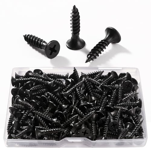 VooGenzek 130 Pièces M3.5 * 20 mm Vis à Bois À Filetage Épais, Vis Cruciformes, Vis Autotaraudeuses, pour Cloisons SèChes, Meubles En Bois, Noir