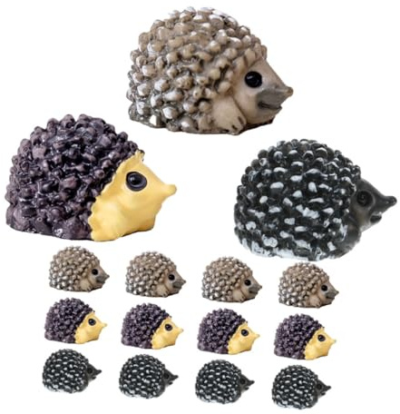 IWOWHERO Figurines De Hérisson Miniatures 15pcs pour Décoration De Jardin Résine Gris Jaune Accessoires De Animaux en Résine Décorations Extérieures Charme Et Détails Raffinés