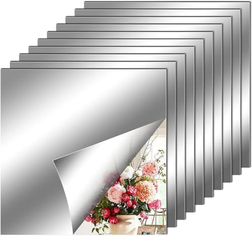 Ningchuya 10pcs Selbstklebende Acryl Spiegel Fliesen 20x20cm | Flexible bruchsichere Wandaufkleber, rahmenlose Badezimmer Turnhalle Dekor | Haus Schlafzimmer Wohnzimmer DIY Design
