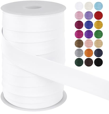LEREATI Schrägband 25mm x 50m, Einfassband zum Nähen Doppelt Gefaltetes Stoffband aus Polyester Hemming Tape Satin, Nahtband zum Nähen Basteln Dekorationen DIY Handwerk (Weiß)