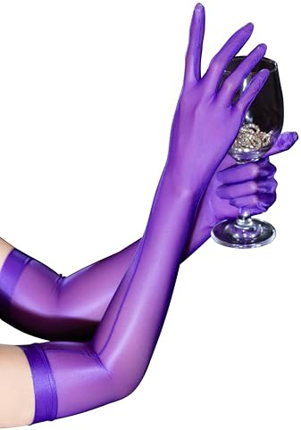 YUDATPG Kvinnors genomskinliga långa handskar stretchiga armbågslängd spetshandskar 1920-talet fin klänning stil balhandskar balhandskar för kvinnor flickor opera kväll fest dans handskar, Lila, L