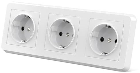 3 Fach Schuko Steckdose, Triple Wandsteckdose Unterputz Einbausteckdose(16A/250V), EU-Standardstecker Separate Dreifachsteckdose 224 * 82mm, Für Schlafzimmer, Küche, Büro, Weiß