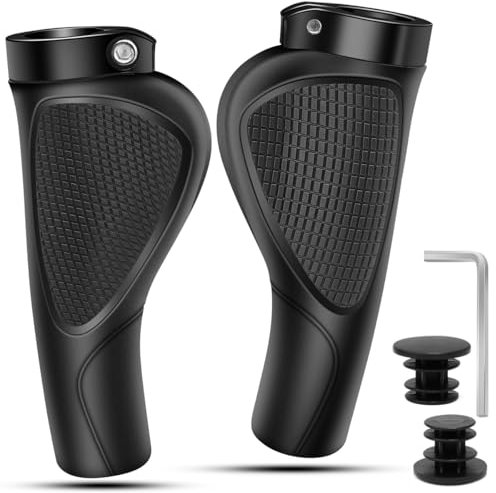GOUNNU Fahrradgriffe Rutschfester Lenkergriffe Ergonomisch Weichem Rubber Fahrrad Griffe mit Aluminium Lock Lenker Griffe MTB für 22.2 mm Fahrrad/Mountainbike/Rennrad/BMX (Schwarz)