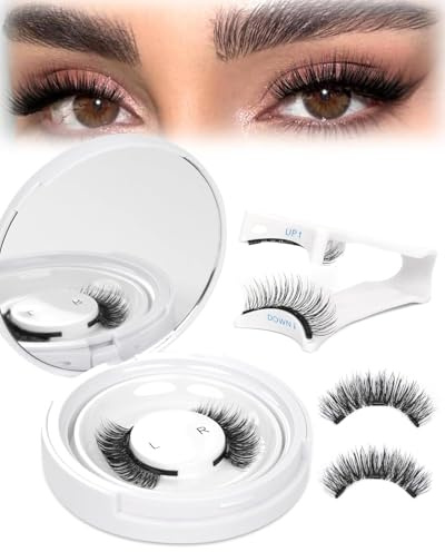 EMEDA Magnetic Eyelashes Natural Look No Glue Reusable Magnetic Lashes with Applicator, Faux Mink Lashes Lightweight & Comfortable for Women Sensitive Eyes Daily Makeup with Mirror Case (Natural)