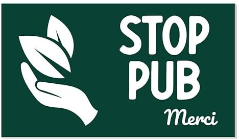 Plaque Stop Pub en Acrylique, 70x40mm, Vert avec Texte Blanc, pour Boîte aux Lettres