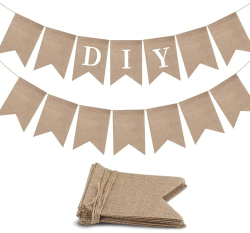 ktxaby 15 Stück Vintage Leinwand Wimpel Banner, Blank Wimpelkette 12,7x17,8 cm, 3,5 m Länge, DIY Bastelset für Hochzeit, Geburtstag, Babyparty und Party Dekoration