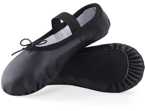 ZDQ Ballet Shoes for Girls Leather Full Sole Dance Shoes Women Flats Ballet Slippers for Toddler Kids Adults Black 7 UK