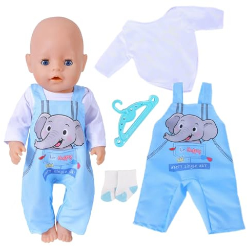Ropa para muñecas de bebé de 14-18 pulgadas, 4 piezas de ropa de 30-45 cm para muñecas con 1 parte superior común, 1 pantalón de cinta de elefante, 1 calcetines, 1 perchero, accesorios para muñecas