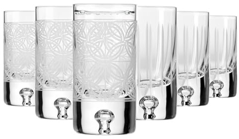 Krosno – Verres à Vodka, Liqueur et Spiritueux 50 ml, Lot de 6 – Verre en Cristal – 2 Motifs de Taille – Faits et Taillés à la Main – Collection Saga – Idéal comme Cadeau