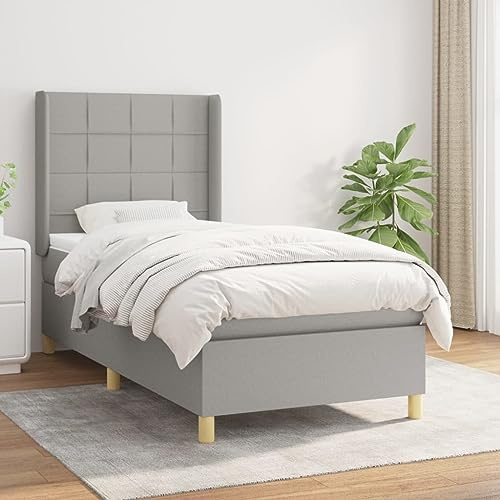 Frdhee Marco de cama para personas mayores, cama con somier con colchón, gris claro, 90 x 200 cm, tela, plataforma para dormitorio, habitación de invitados, sin ruido