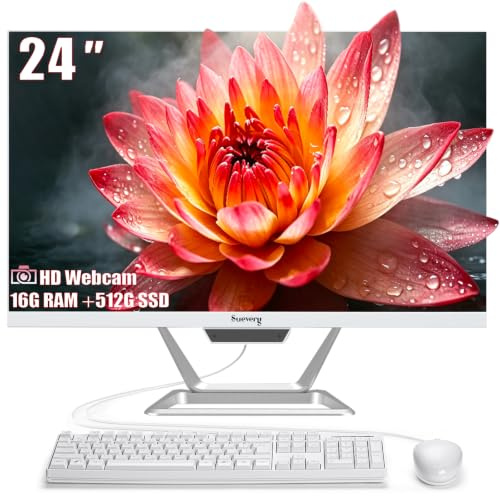 suevery AllâinâOne Desktop Computer,24 Core i5 AIO PC 1080P Display,WiFi 6 | 23.8Inch 16GB RAM,512GB SSD, HD Webcam Clear Calls , For Home Office Business Study with Keyboard & Mouse-White