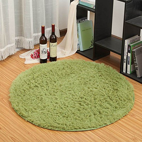 Eleoption Round Soft Shaggy Microfiber Area Rug, Anti-skid Floor Mat Room Carpets for Kids Room Children Playroom Living Room Bedroom Chair Cushion, 80cm, Dark green