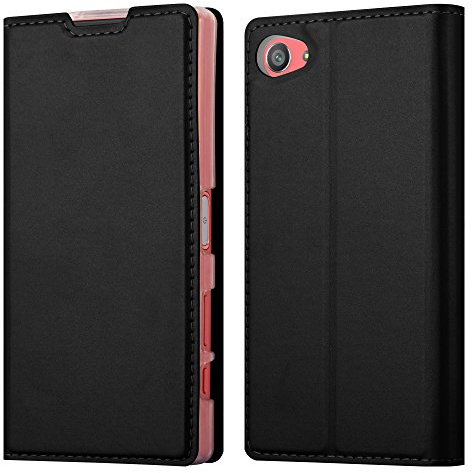 Cadorabo Hülle kompatibel mit Sony Xperia Z5 COMPACT aus Kunst Leder Flip Klappbare Stoßfeste Magnetische [Standfunktion] [Kartenfächern] Cover Hülle für Sony Xperia Z5 COMPACT Tasche in Schwarz