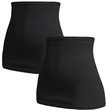 Herzmutter Bandeau abdominau Maternité pour Femme Enceinte - Lot de 2 Ceinture de Grossesse - Taille Haute - Chauffe-Reins - Extension de T-Shirt - 6300(Noir/Noir, M)