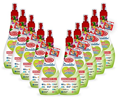 COCCOLATEVI Deo 10 in 1 Freschezza Floreale 300 ml x 10 Cattura Odori, Detergente Igienizzante Multi Superficie con Alcol 50°, Igienizza, Pulisce, Deodora e Profuma
