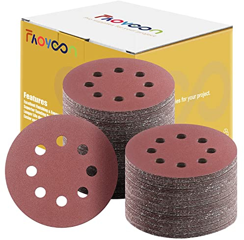 Faoyoon Sanding Disc 5 Inch 8 Hole, 100 Pcs Orbital Sanding Discs Hook and Loop, Sandpaper for Wood, 120 Grit Sand Paper for Random Orbital Sander