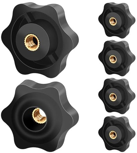 Caianwin 32#M6 6 Piezas Perilla de apriete con rosca moleteada Tuercas con mango de estrella de madera, dispositivos electrónicos