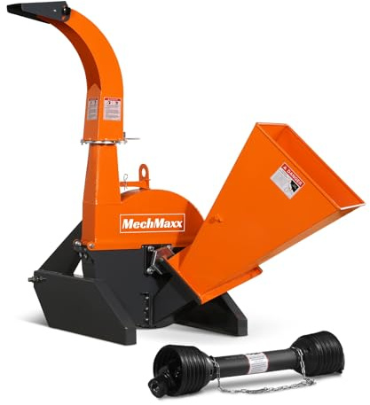 MechMaxx 4'' Inch PTO Powered 3 Point Wood Chipper Shredder Mulcher Attachment for Tractors Up to 45HP, (PTO Shaft Included), Model BX42S