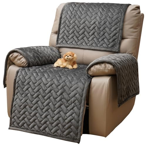 Eismodra Sesselschoner,Sesselbezug für Relaxsessel,Anti-Rutsch Sessel Überzug,Sesselüberwurf Sofa Schoner Bezug mit Armlehne Sesselüberzug für Fernsehsessel Haustiere (Dunkelgrau, 4 Stücke Set)